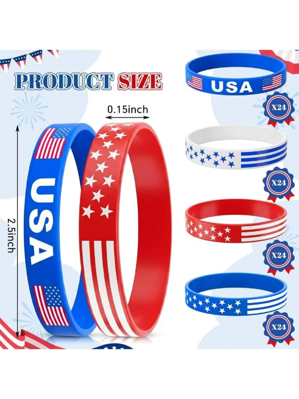72 Patriotic 4th of July Party Favors - Fun Bracelets for Celebrations & Events
